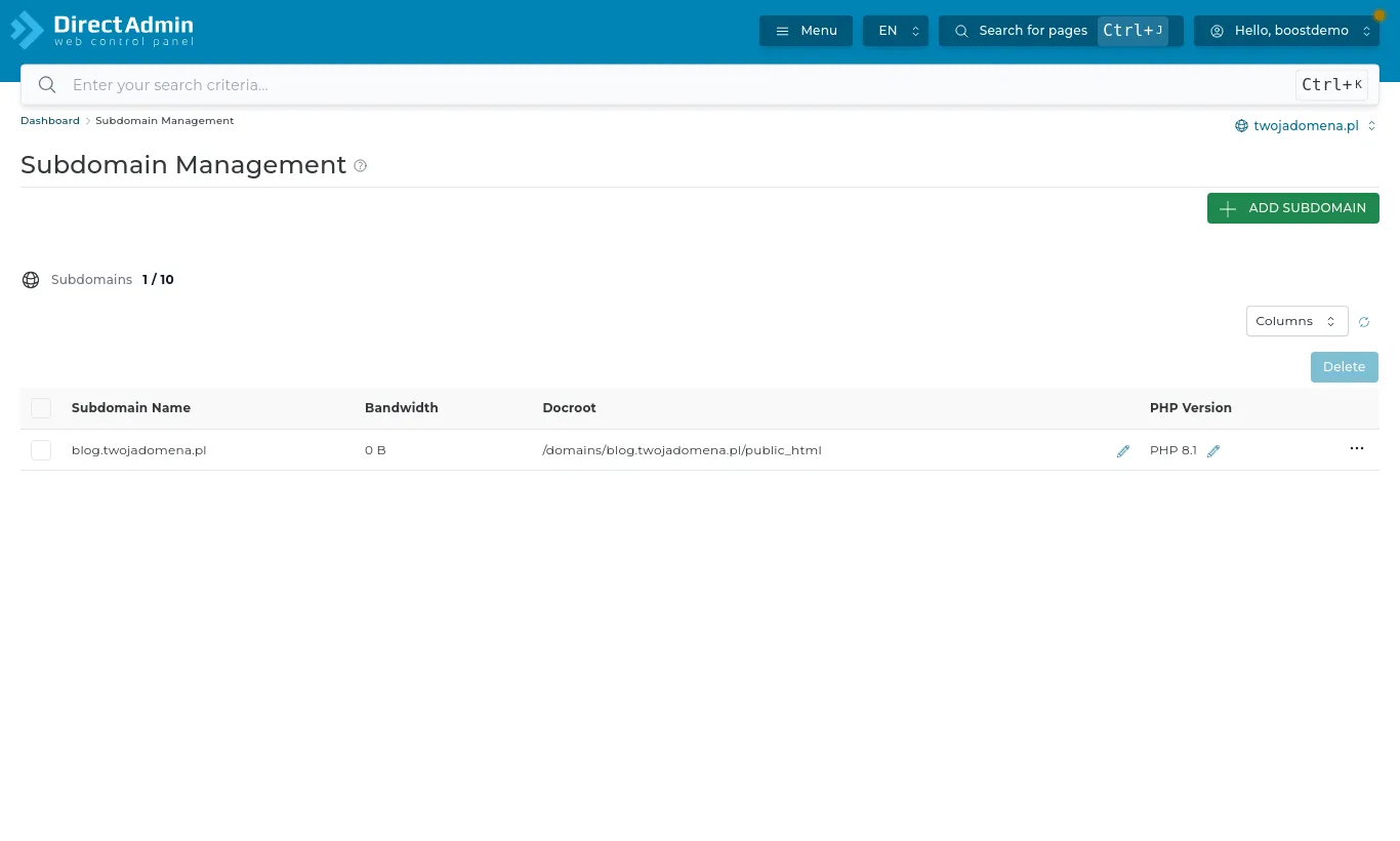 Subdomain Management